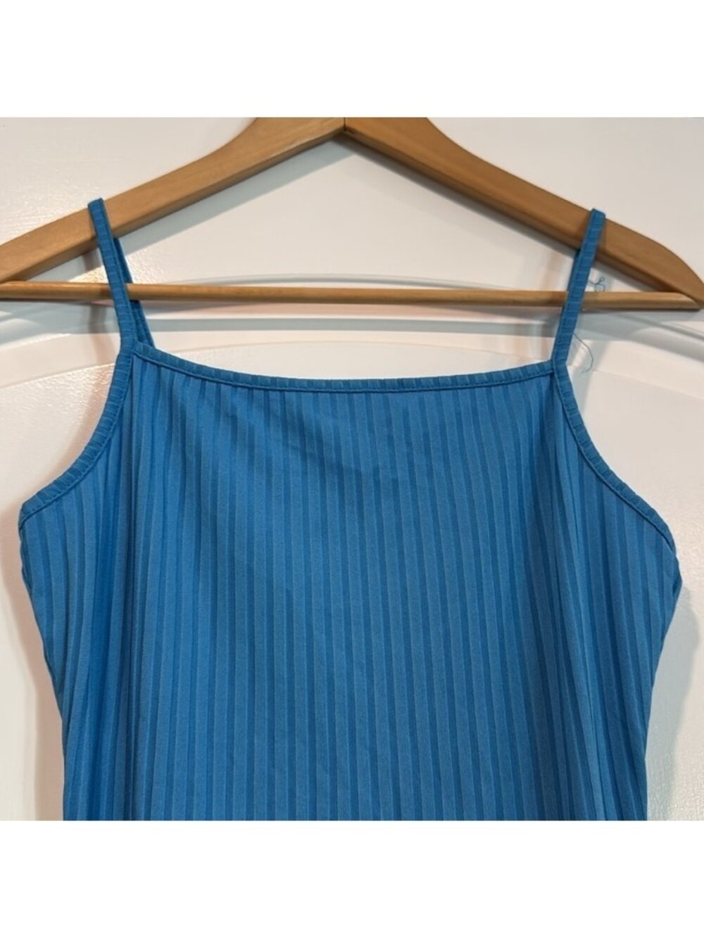 🔵 Blue Ribbed Spaghetti Strap Mini Dress - Picture 2 of 7